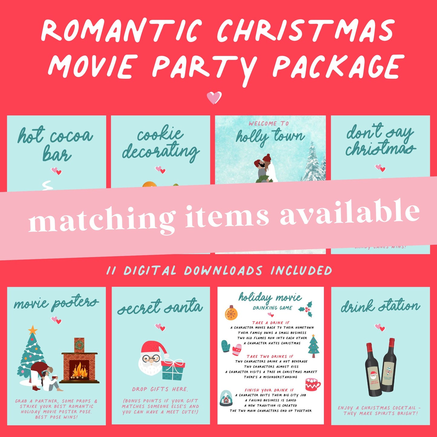 Romantic Christmas Movie Party Drink Sign Printable