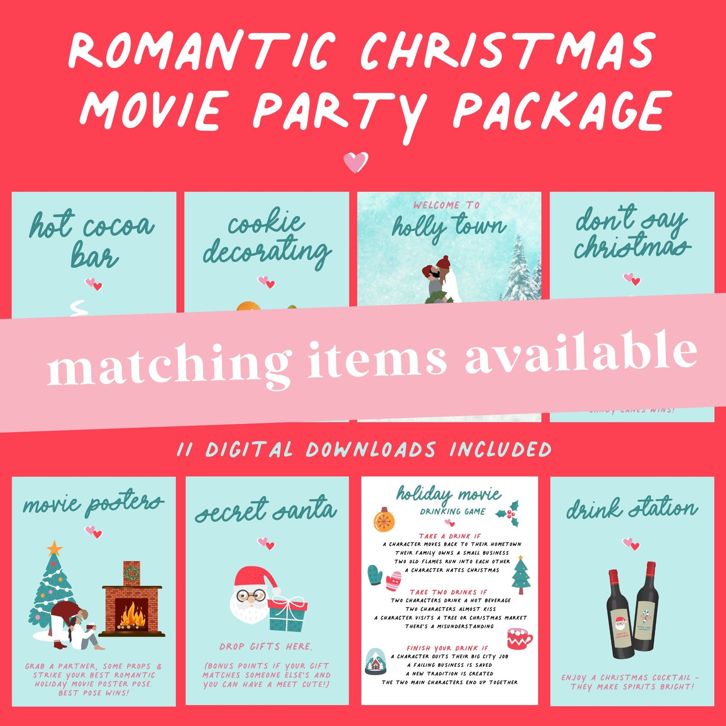 Romantic Christmas Movie Party Photo Booth Props Printables