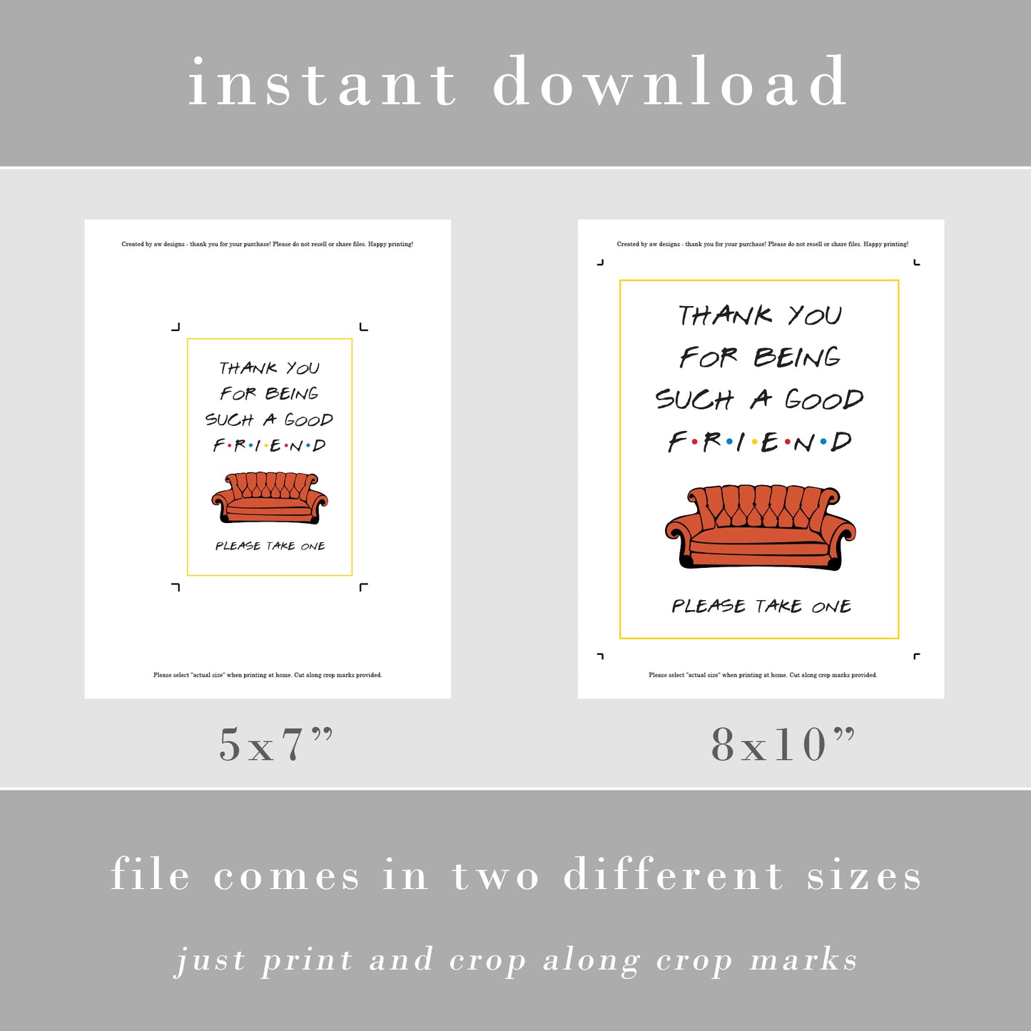 Friends Baby Shower + Bridal Shower Thank You Favor Sign Printable