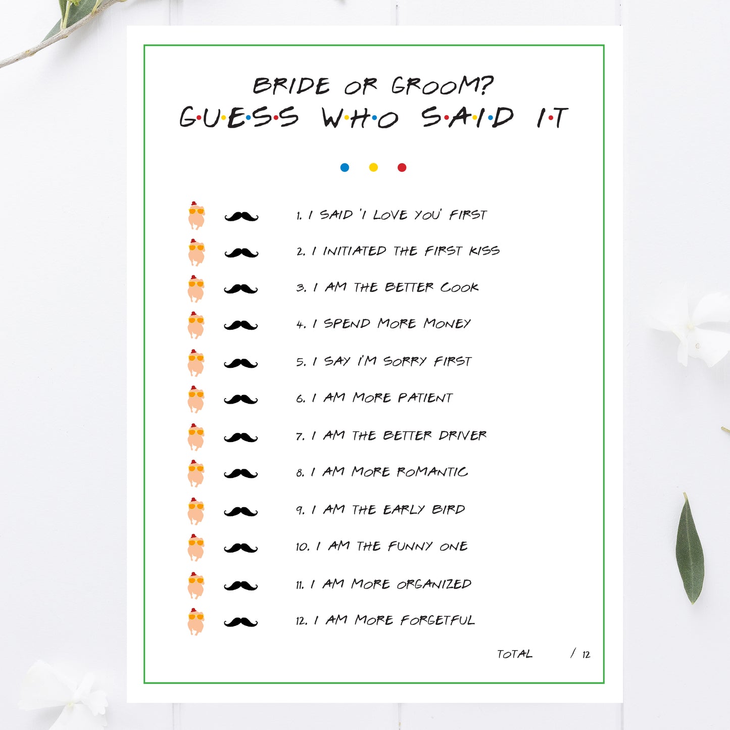 Friends Bridal Shower Who Said It - Bride or Groom - Game Printable