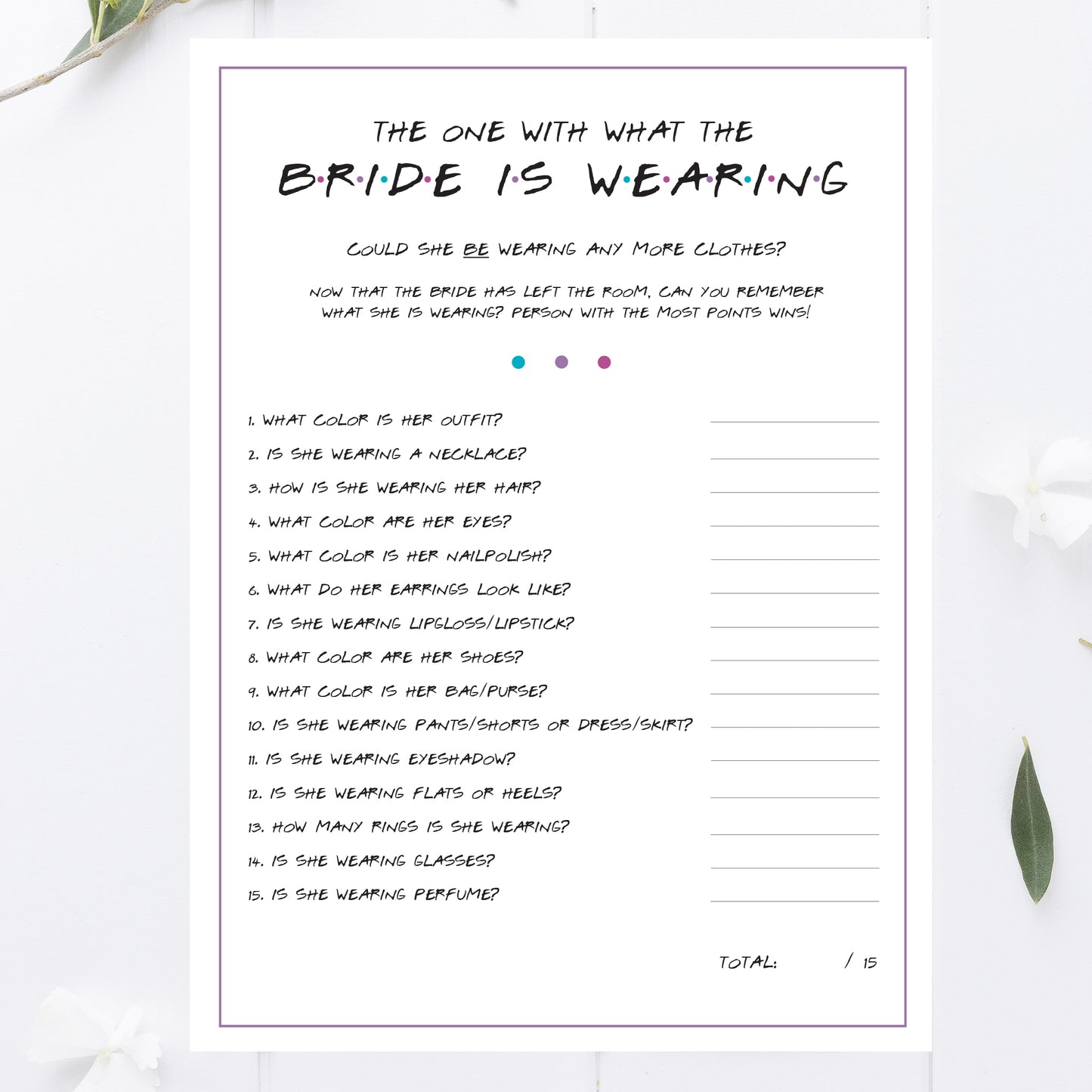 Friends Bridal Shower What is the Bride Wearing Game Printable