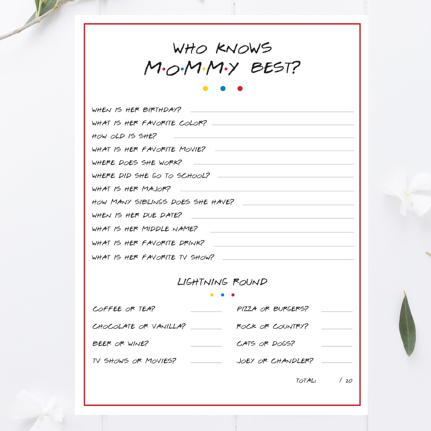Friends Baby Shower Who Knows Mommy Best Printable