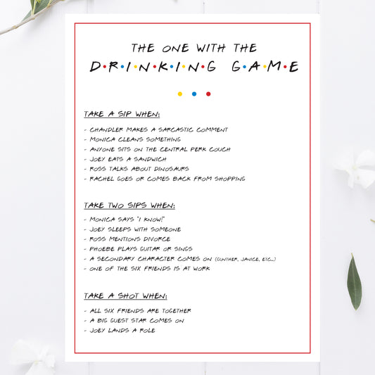 Friends Birthday Party Drinking Game Printable