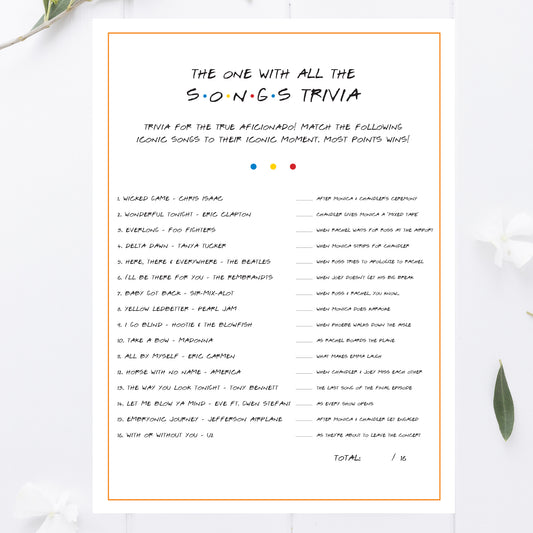 Friends Song Trivia Game Printable
