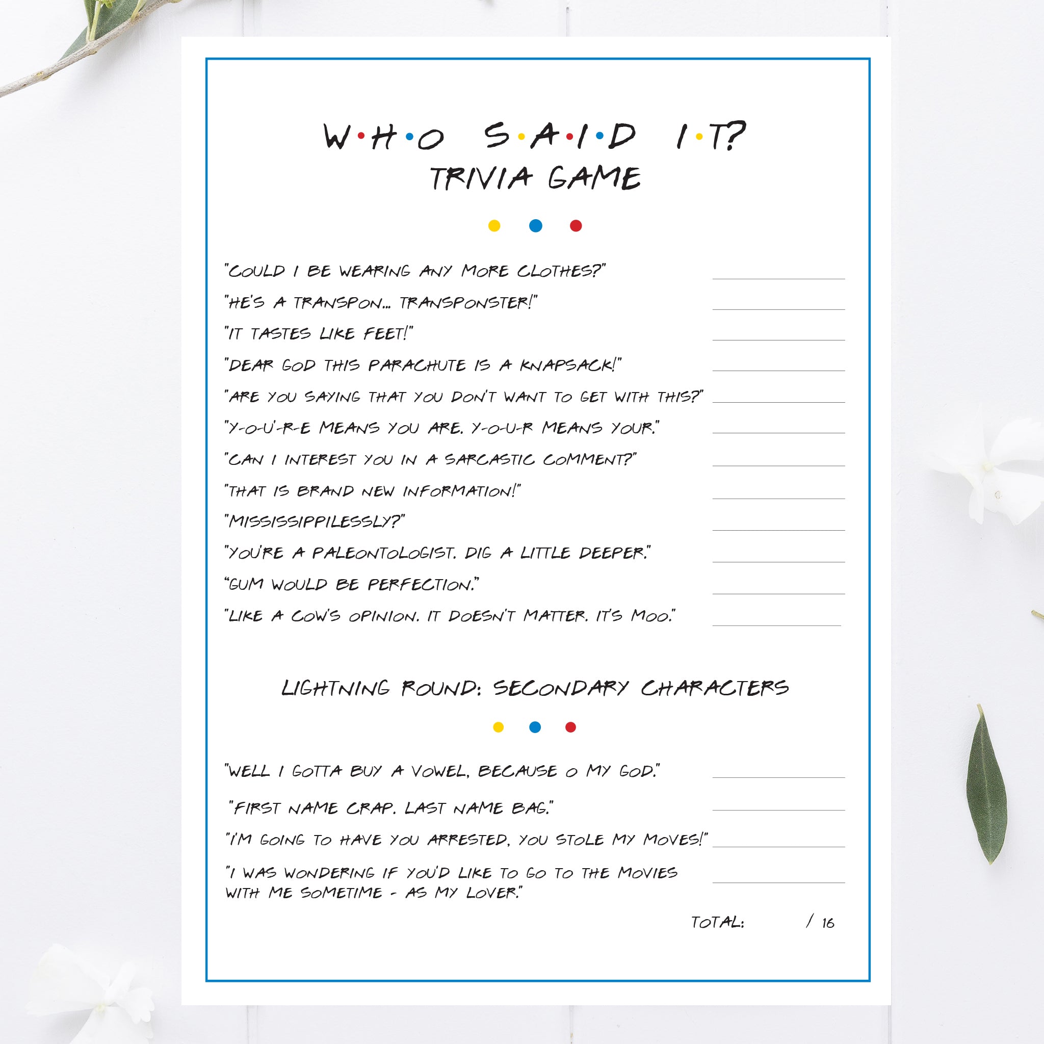 Friends Who Said It Trivia Game Printable – awdesignsprintables