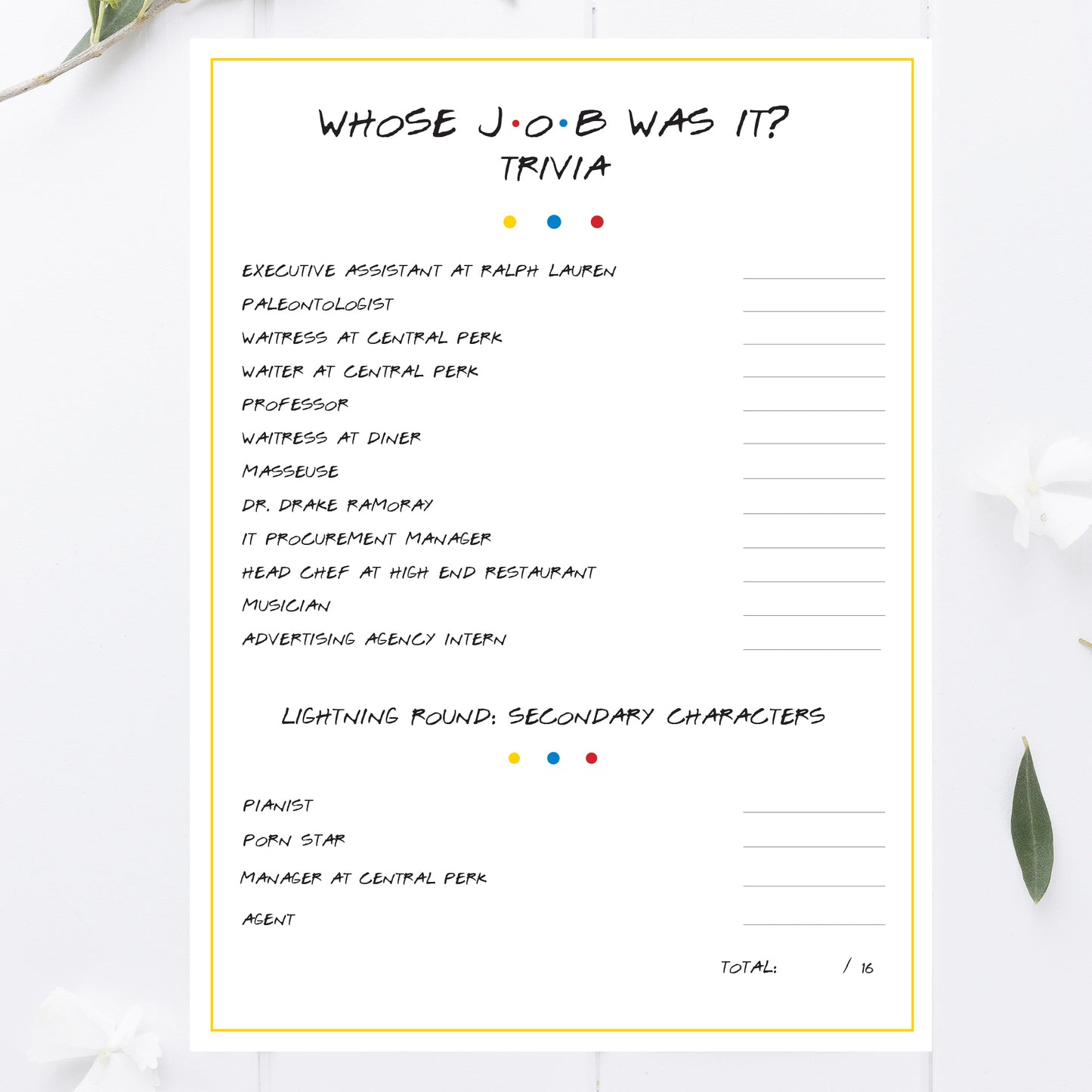 Friends Graduation Party Whose Job was It Trivia Game Printable