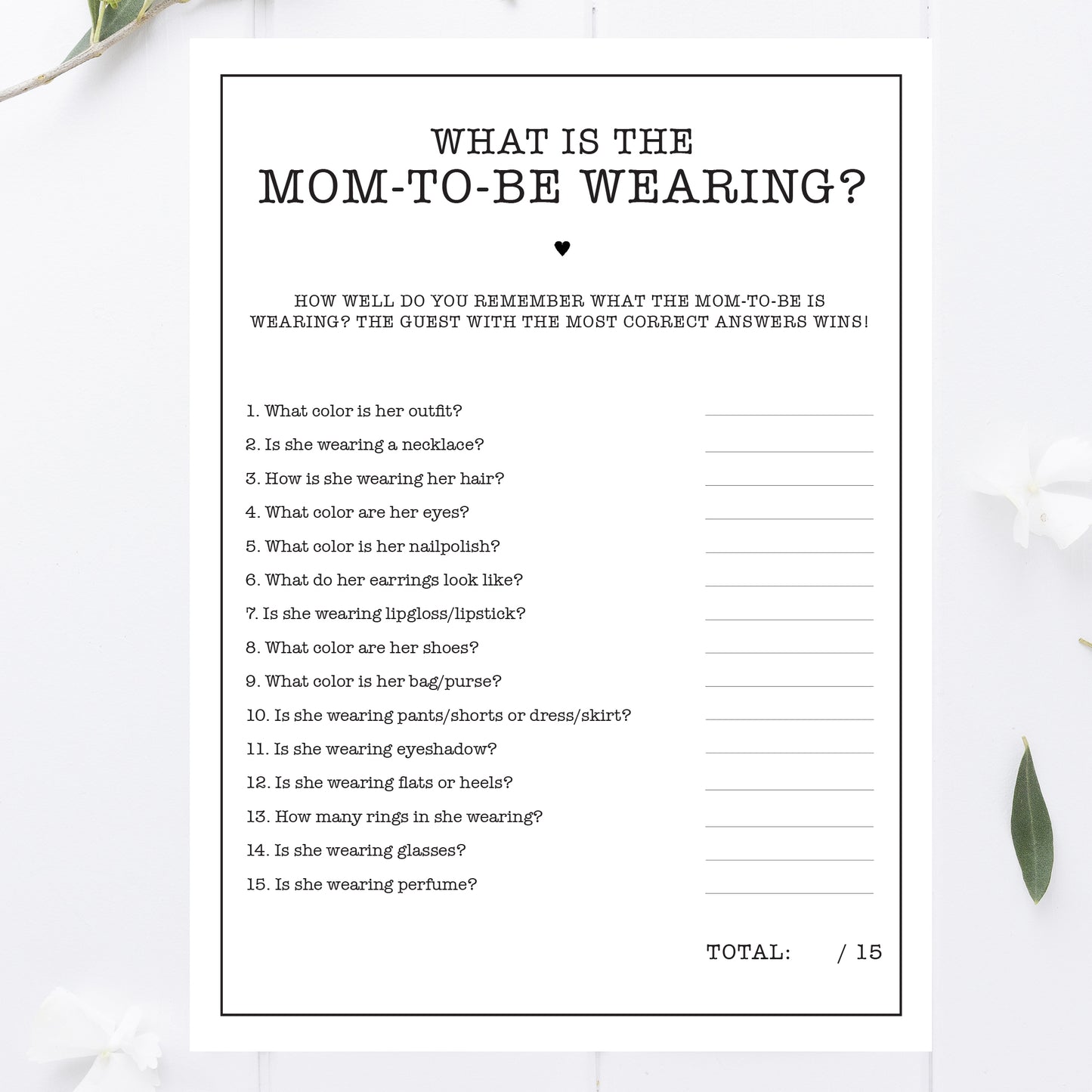 Office What is the Mom To Be Wearing Baby Shower Game Printable