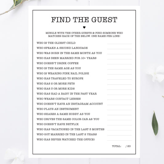 Office Bridal Shower Find the Guest Who Game Printable