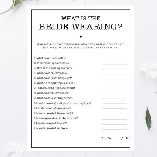 Office Bridal Shower What is the Bride Wearing Game Printable