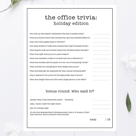 Office Holiday Party Trivia Game Printable