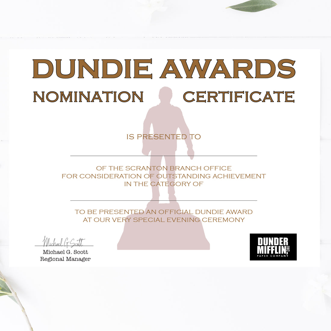 Office Dundie Awards Nomination Certificate Printable – awdesignsprintables