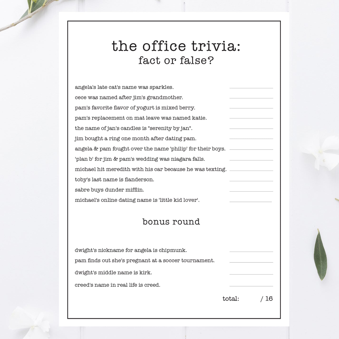 Office Party Trivia Game Printable – awdesignsprintables