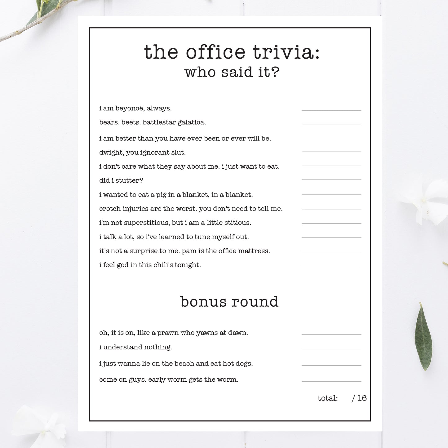 Office Party Who Said It Party Trivia Game Printable