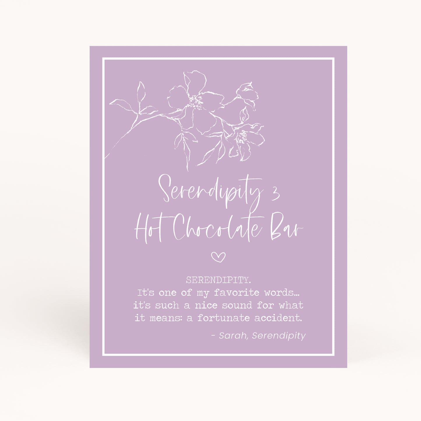 Romantic Movies Bridal Shower Serendipity Hot Chocolate Bar Sign Printable