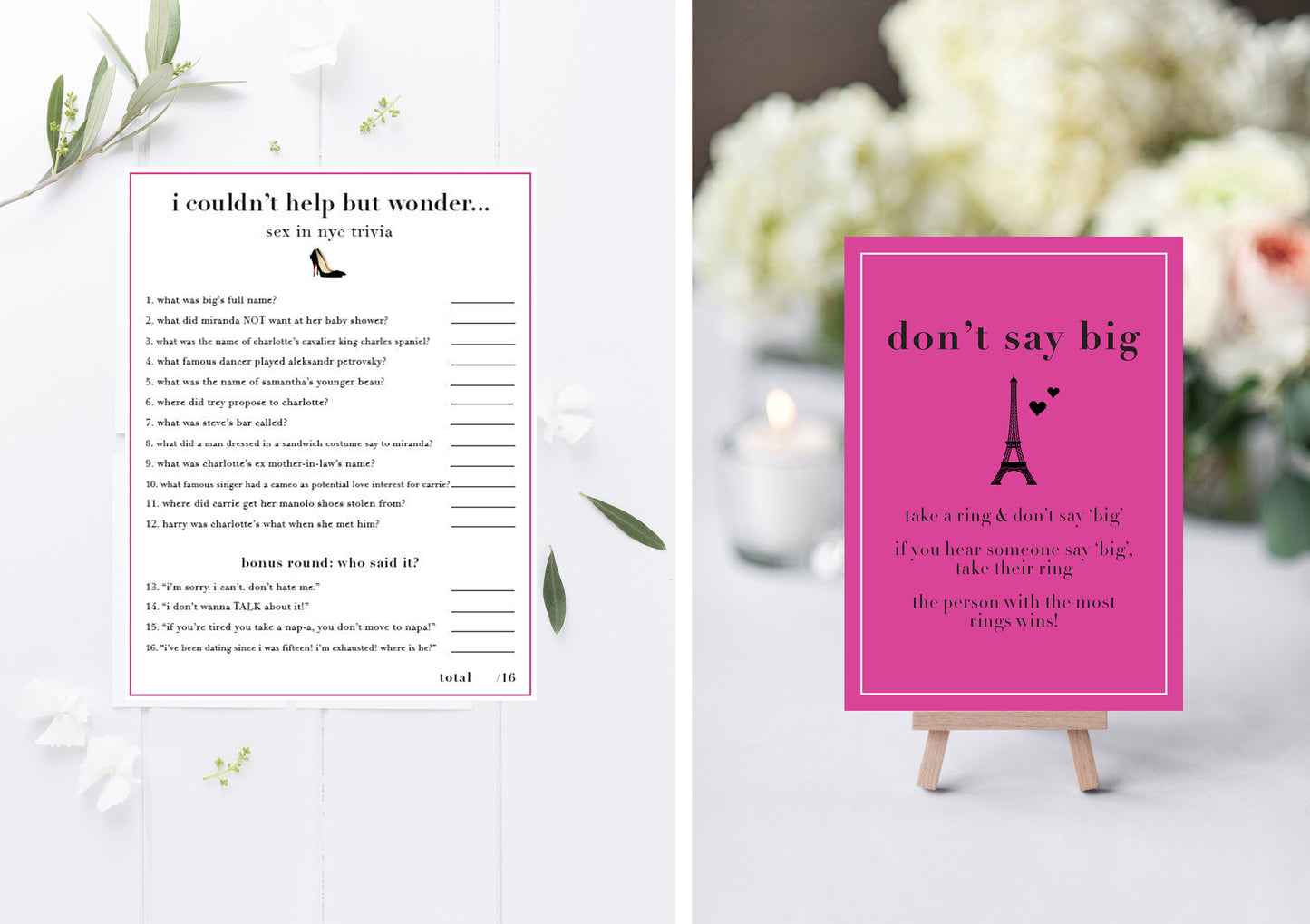 Sex and the City Bachelorette Party Printable Package