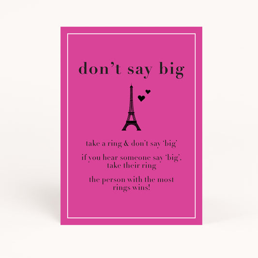 Sex and the City Bachelorette Party Don't Say Big Ring Game Printable