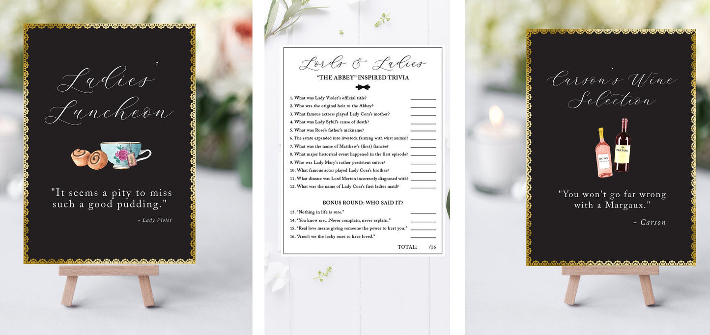 The Ultimate Downton Bridal Shower Printable Package
